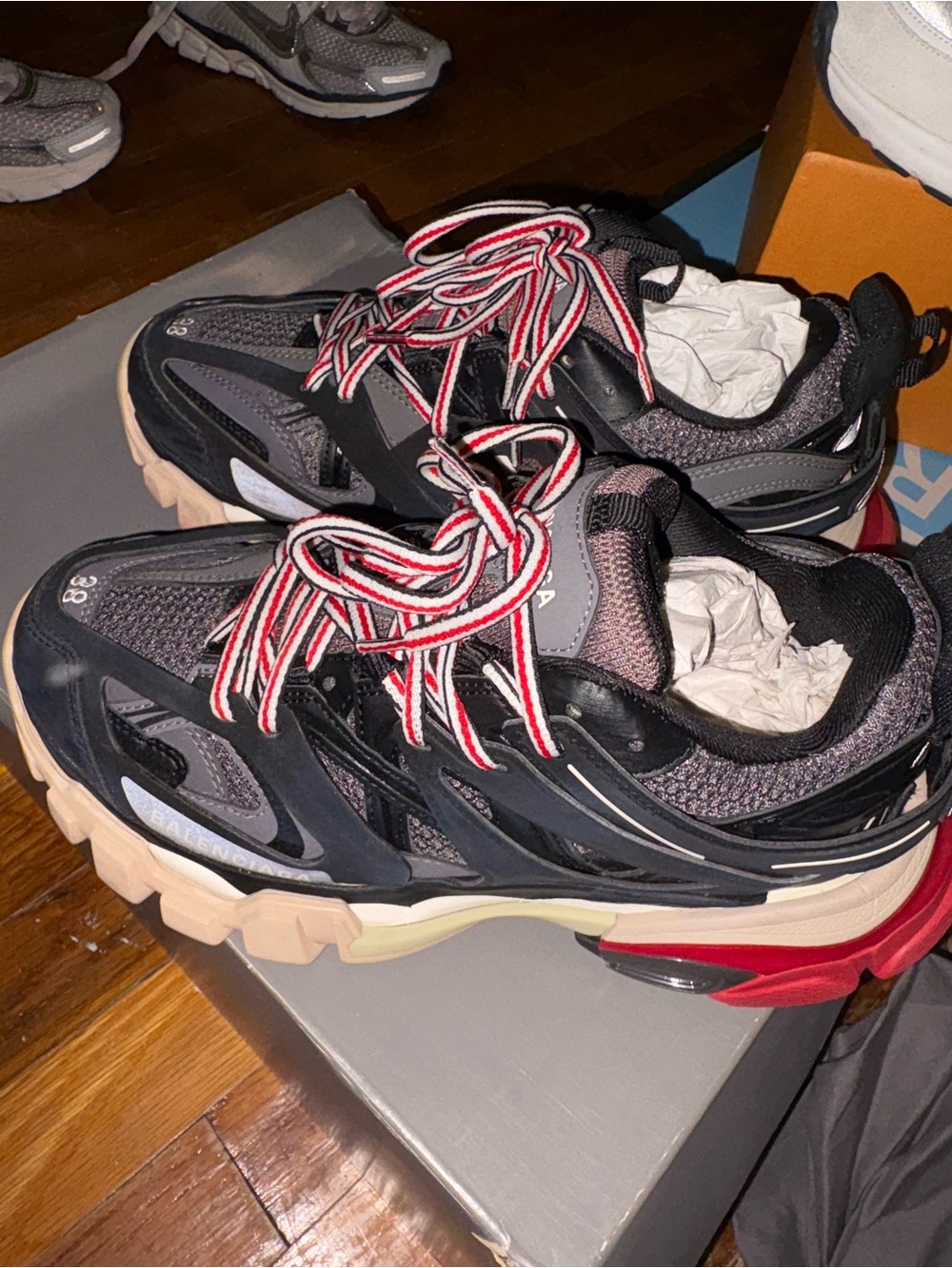 Balenciaga Black Gray Sneakers with Red-Trim Laces
